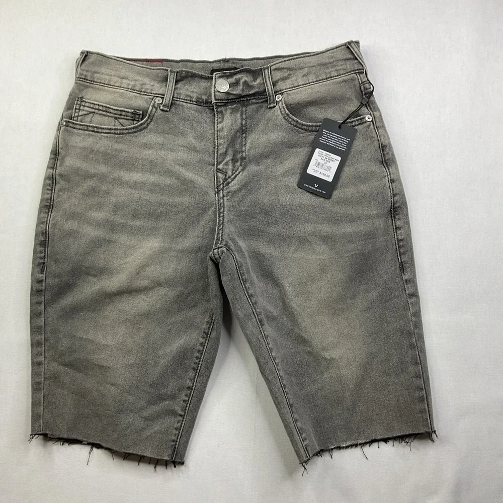 True Religion Jean Shorts Men Sz 30 Ricky Relaxed Straight Raw Hem Stretch NWT